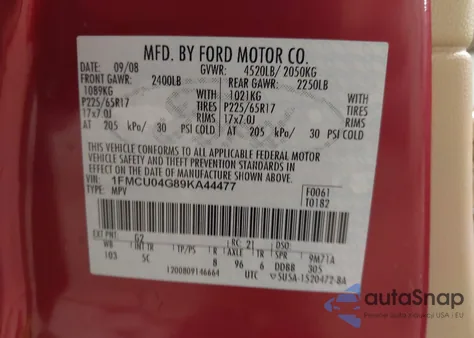 2009 Ford Escape Limited from USA, damaged, VIN 1FMCU04G89KA44477